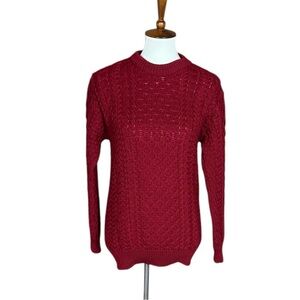 Irelands Eye red honeycomb and basket stitch wool sweater Size Small
